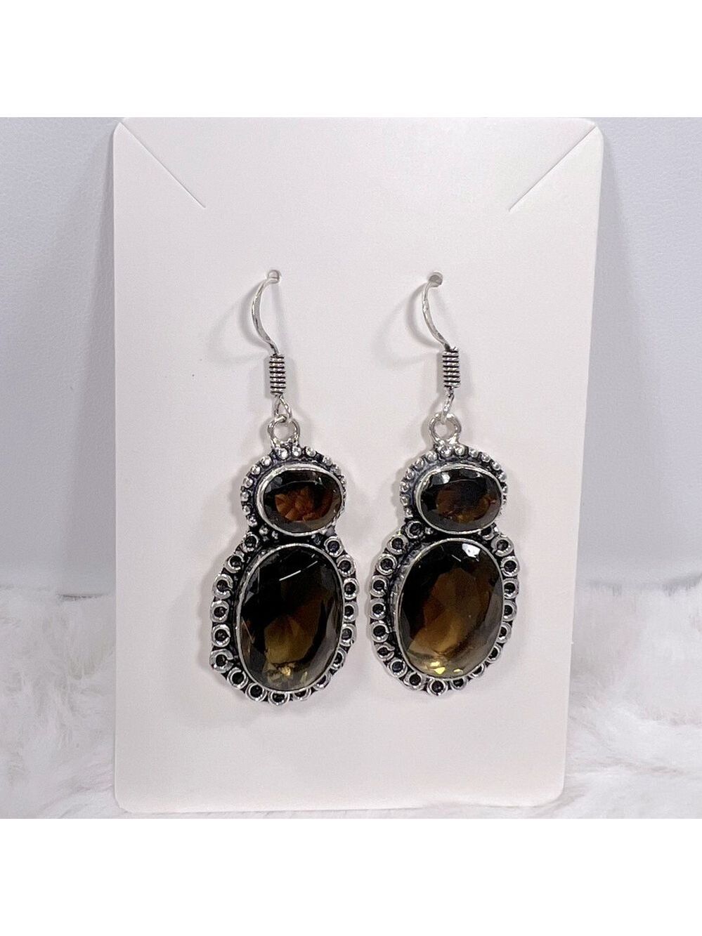 Smoky Quartz 925 Synthetic Gemstone Earrings